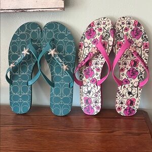 Coach Teal and Coach Pink Flip Flops Set